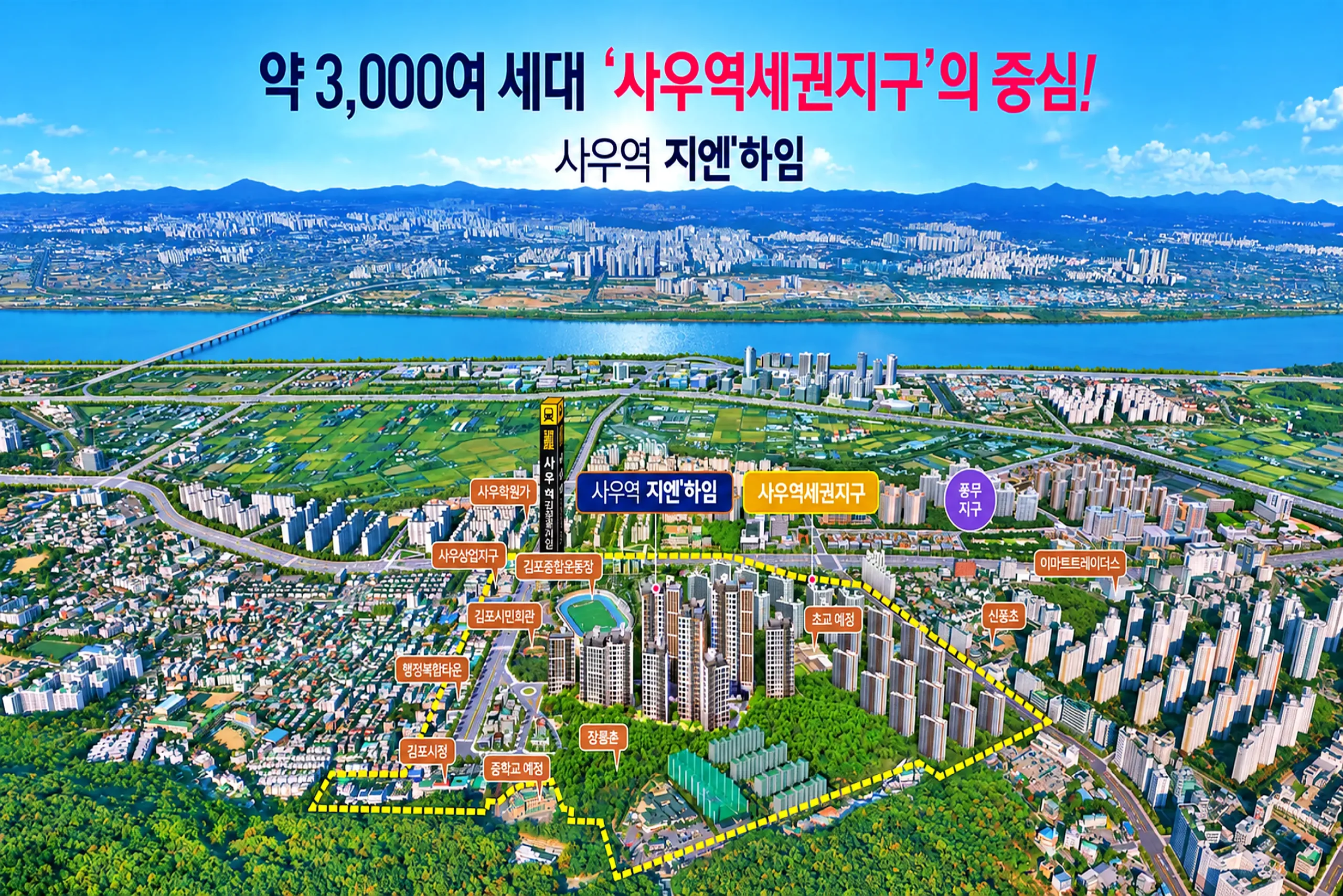 사우역세권지구 항공 개발 조감도